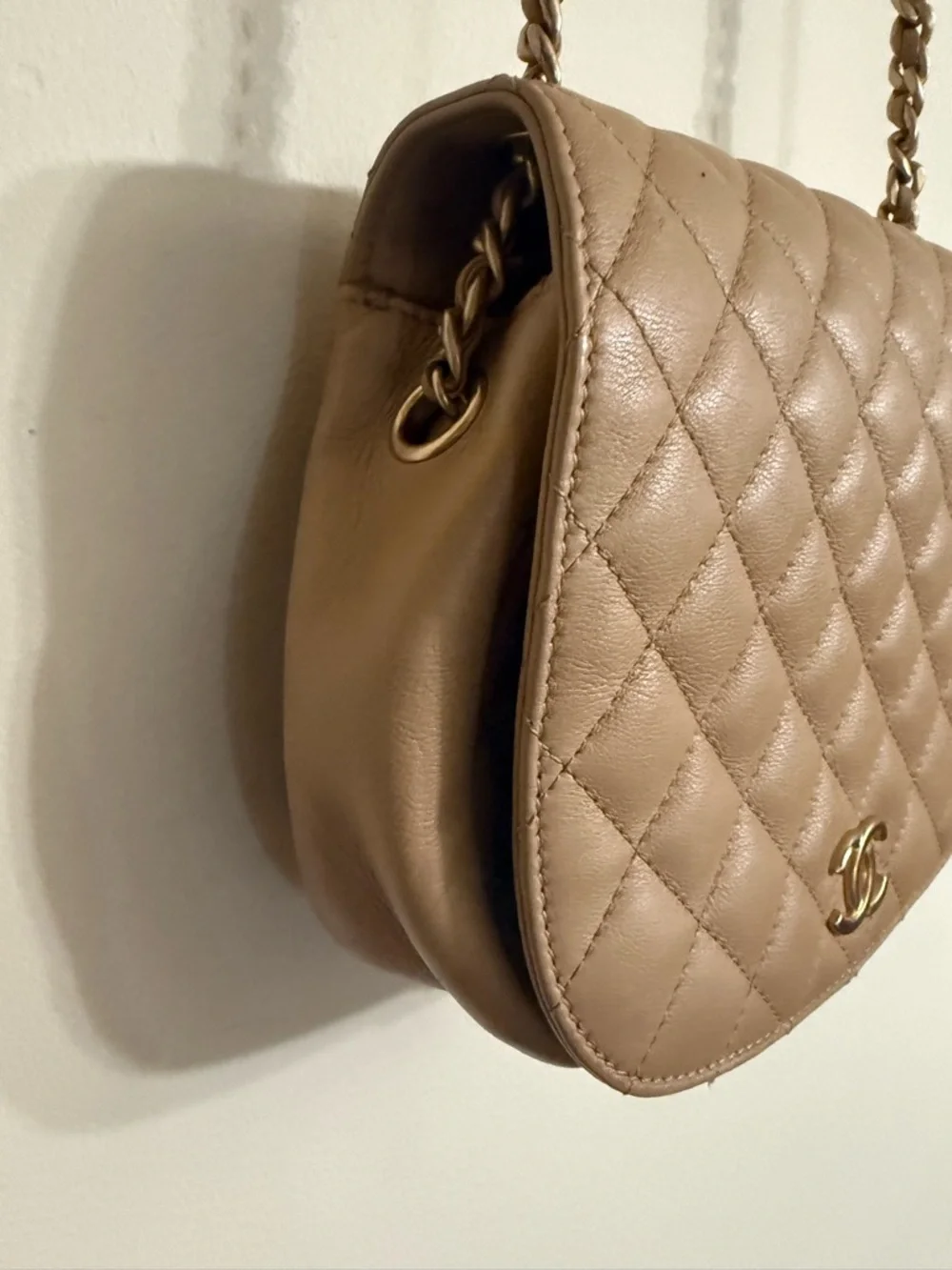 Chanel Coco CC Messenger Calfskin and Quilted Goatskin Tan Bag